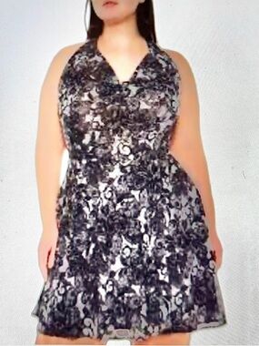 Forever 21 Women’s Black White Floral Lace Print Taffeta Dress Size 3X NWOT